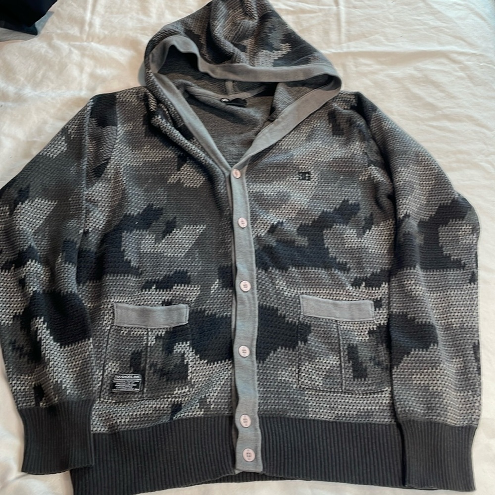 DC Shoes Men’s Knit Hooded Camo Cardigan Size Large